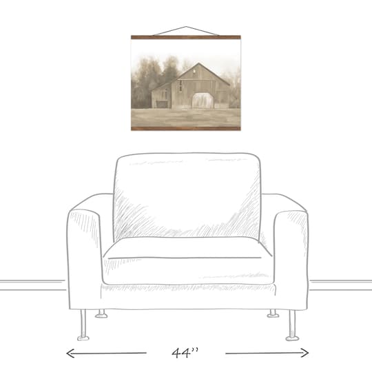 Neutral Barnscape Teak Hanging Canvas